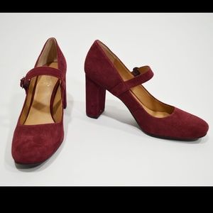 FRANCO SARTO Red Suide Mary Jane Block Heels 7.5